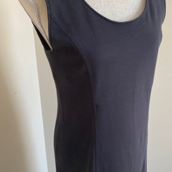 Peruvian Connection Black Midi Sheath Dress Medium 100% Pima Cotton Minimalist - Picture 3 of 9